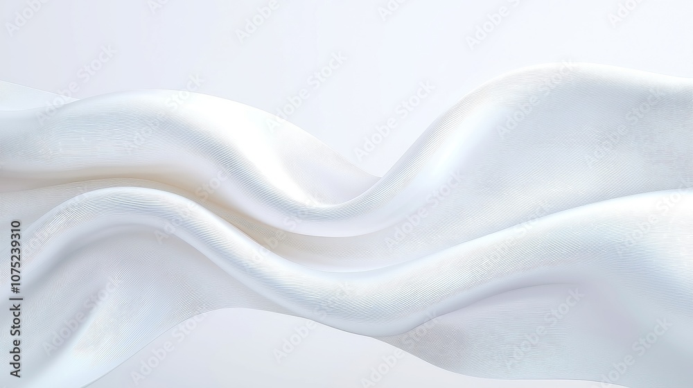 Obraz premium Soft white satin fabric undulating gracefully, evoking a sense of tenderness and airiness, seamlessly flowing as a ribbon in a gentle breeze, perfect for elegant designs.