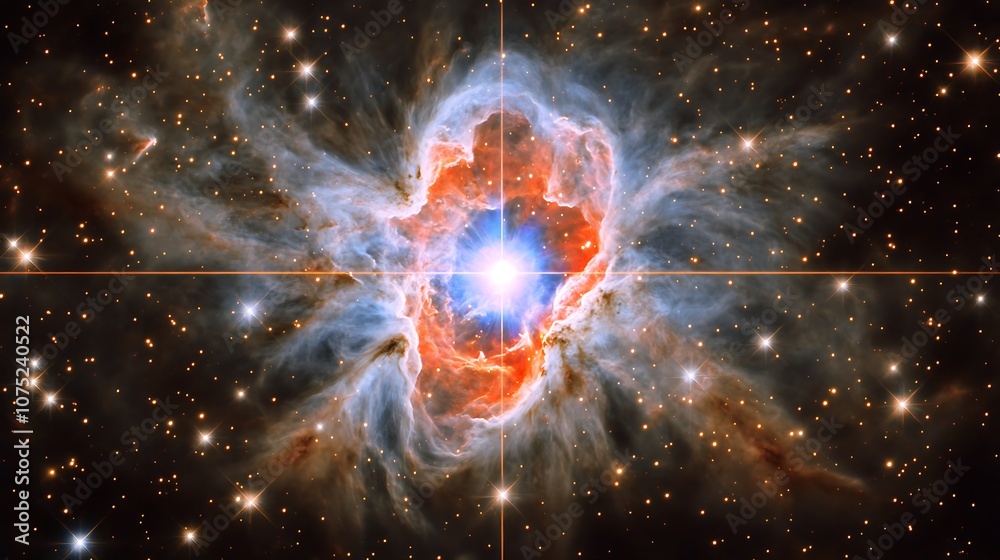 Fototapeta premium A Star Cluster Emitting Light and Gas Within a Nebular Cloud