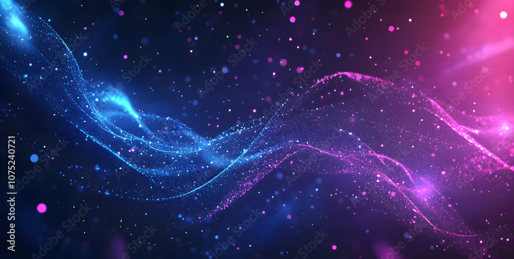 Fototapeta premium A digital abstract background with glowing blue and purple connections forms the shape of an AI brain on a dark gradient, ideal for tech presentations and social network banners.