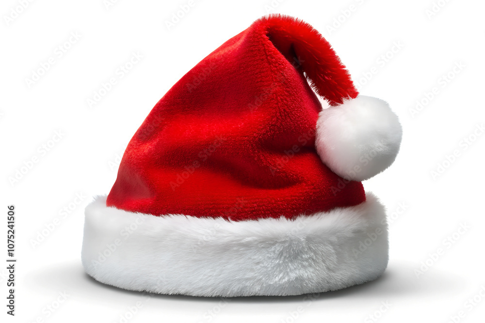 Realistic Image of a Classic Santa Hat for Christmas Promotions Realistic Image of a Classic Santa Hat for Christmas Promotions