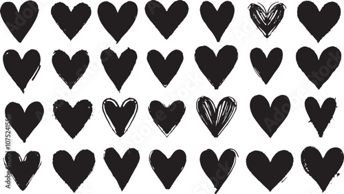 Collection of Black Hearts with Distressed and Striped Designs for Valentine's Day