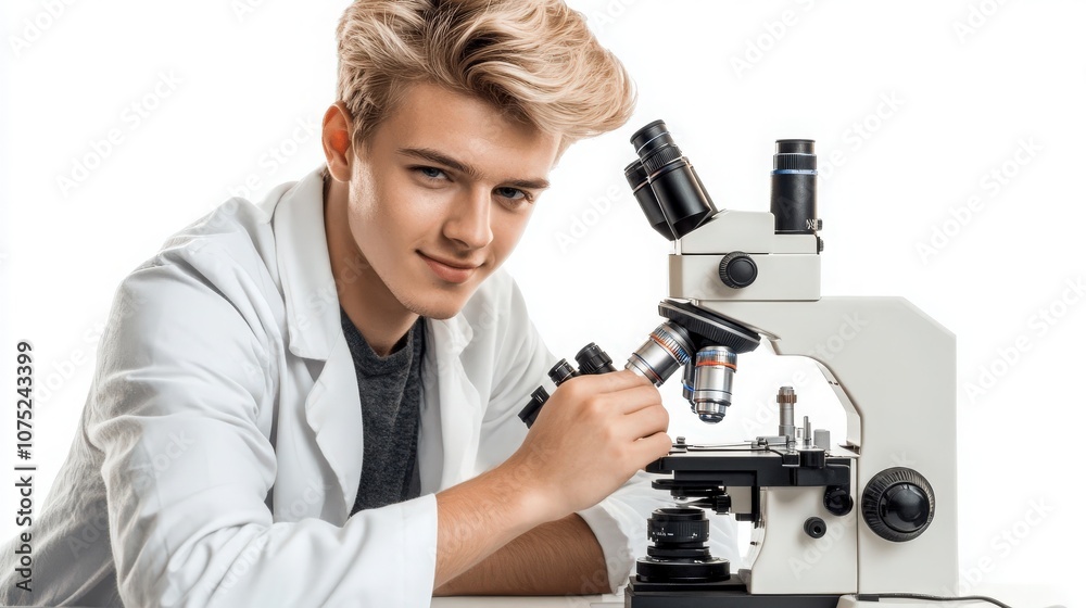 scientist with microscope