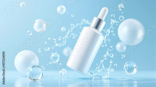 Tube Mockup  Hydrating Skincare Serum with Water Splash Effect on Light Blue Background