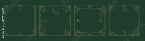 Elegant Christmas Art deco frames set for merry Christmas cards, ad, invitations set. Collection of linear vector frame design. Elegant, luxury printable vector design. Editable line