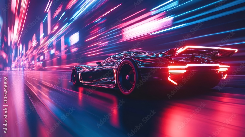 Futuristic Car Racing Through Neon Lights Futuristic Car Racing Through Neon Lights