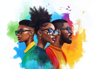 Black History Month colourful abstract illustration of Diverse representations of African-American across different fields.