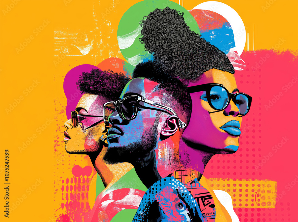 Black History Month colourful abstract illustration of Diverse representations of African-American across different fields. Black History Month colourful abstract illustration of Diverse representations of African-American across different fields.