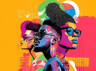 Black History Month colourful abstract illustration of Diverse representations of African-American across different fields.