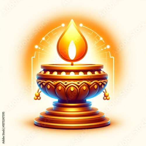 3D Pongal Lamp Vector Concept Clean Design Traditional Kuthu Vilakku Glowing Warm Light Prosperity Infographic Icon Isolated White Background Ideal Symbols Graphic Elements photo