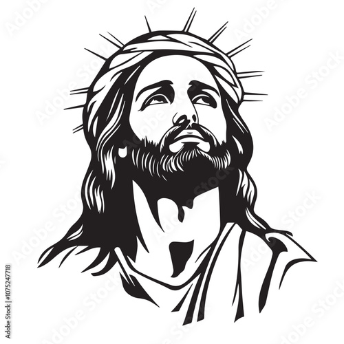 Jesus Christ in cartoon, doodle style . Image for t-shirt, web, mobile apps and ui. Isolated 2d vector illustration in logo, icon, sketch style, Eps 10, black and white. AI Generative