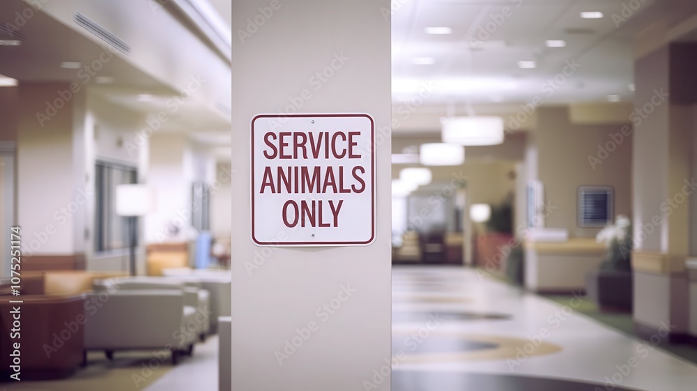 A sign indicating that only service animals are allowed in the area. A sign indicating that only service animals are allowed in the area.