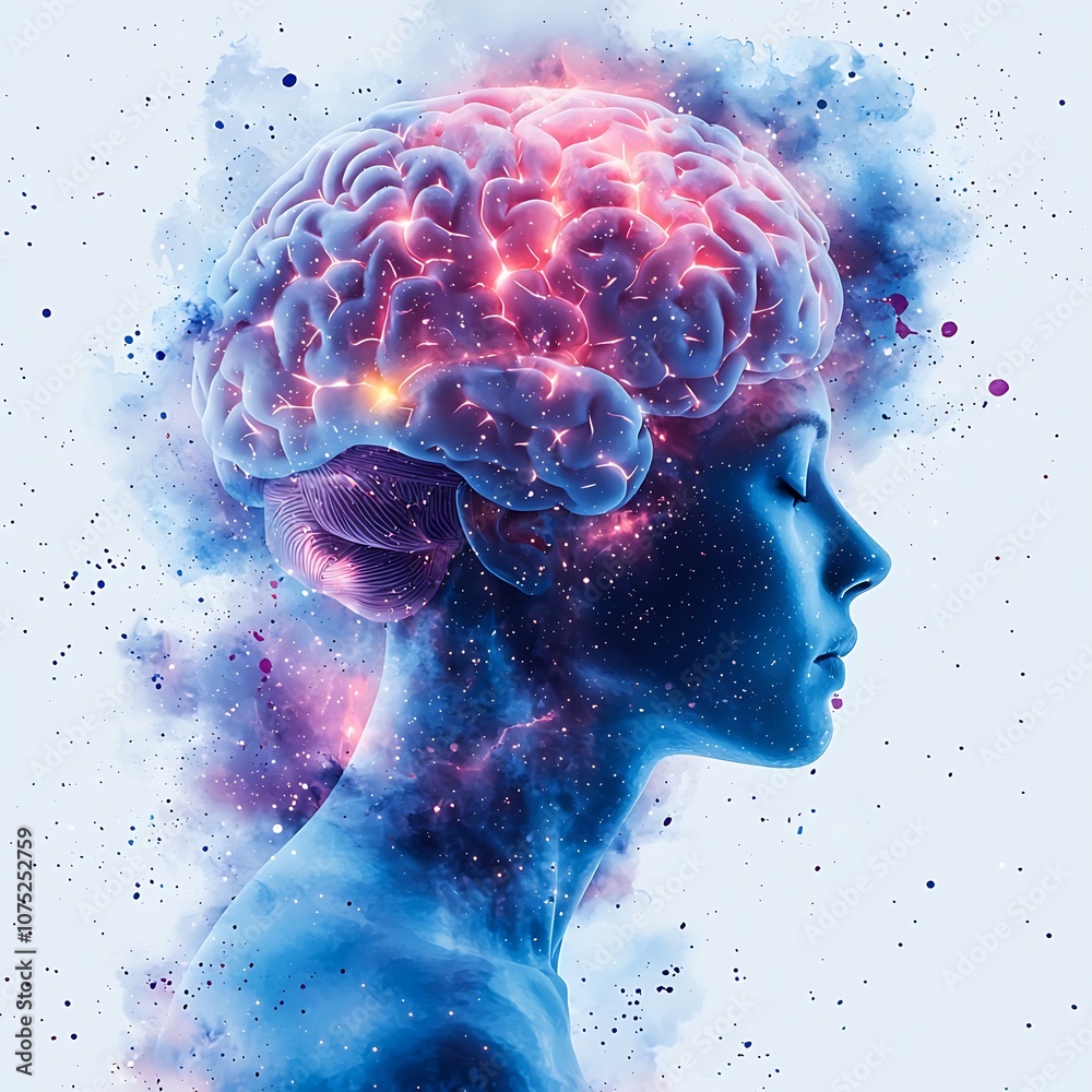 Naklejka premium Human Brain with Glowing Light and Abstract Background.