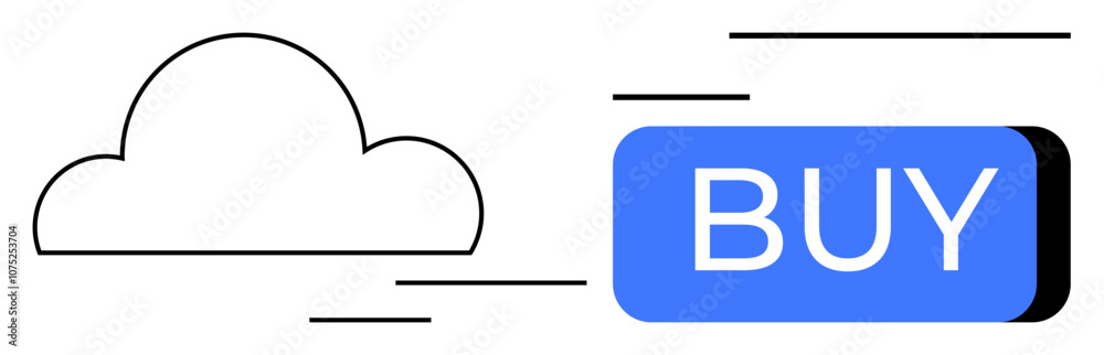 Cloud icon with blue BUY button and motion lines suggesting fast online purchasing. Ideal for ecommerce, digital marketing, online sales, technology, cloud services, user experience, shopping apps Cloud icon with blue BUY button and motion lines suggesting fast online purchasing. Ideal for ecommerce, digital marketing, online sales, technology, cloud services, user experience, shopping apps