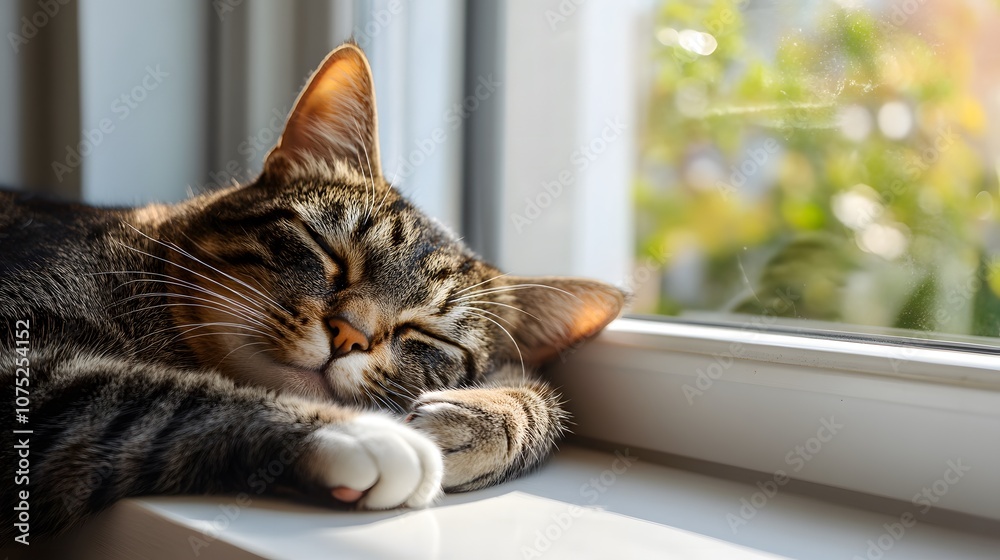 A cat resting on a windowsill in sunlight A cat resting on a windowsill in sunlight