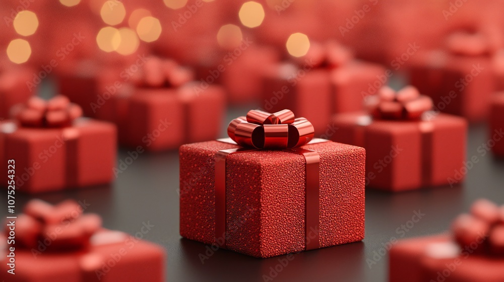 Obraz premium Red Gift Boxes with Bows Festive Holiday Presents Celebration Background