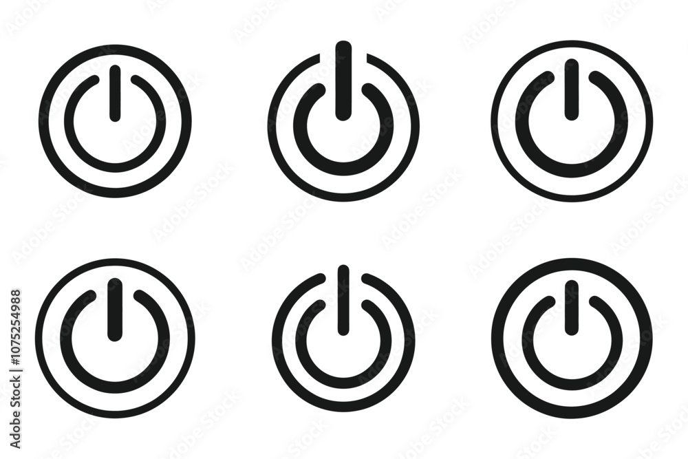 Power button icon set in line art vector