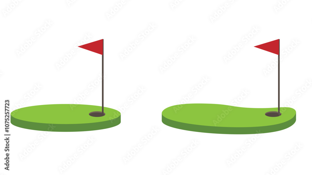 Obraz premium Golf Course Design Element with Flag and Hole. Sports and leisure outdoor activity vector art