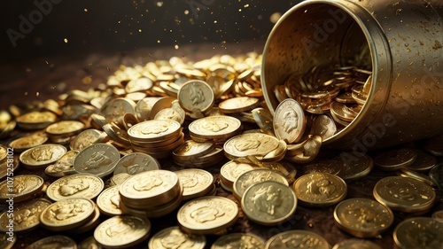 Treasure pot surrounded by gold coins