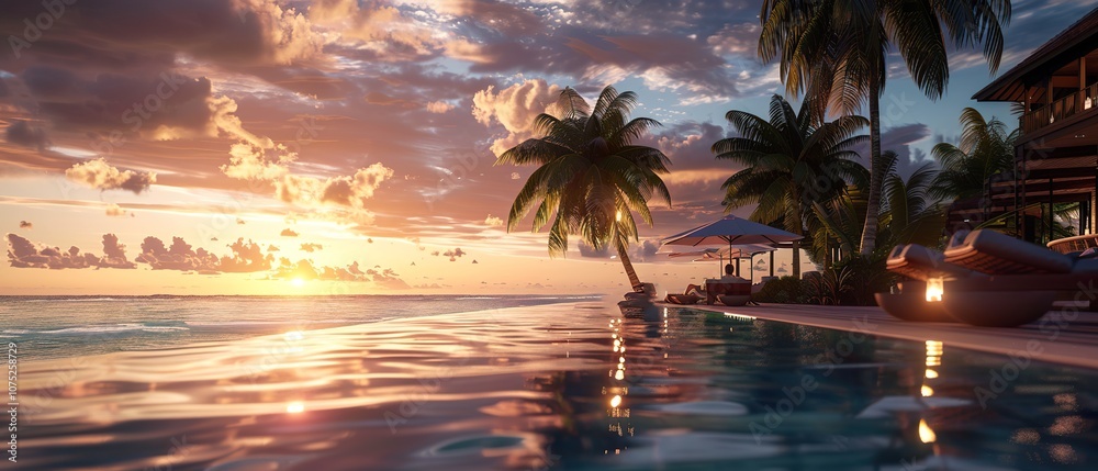 Fototapeta premium Romantic Sunset Getaway at a Luxury Resort
