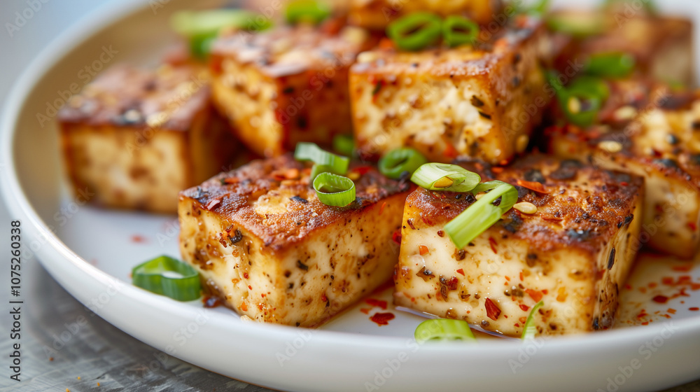 Crispy Salt and Pepper Tofu with Green Onion Garnish Crispy Salt and Pepper Tofu with Green Onion Garnish