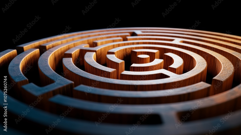 Intricate Wooden Maze Circular Labyrinth Puzzle Game Problem Solving Concept