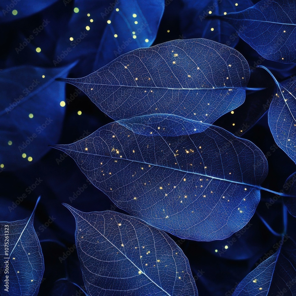 Obraz premium Discover the Ethereal Beauty of Glowing Blue Leaves in a Mystical Night Garden