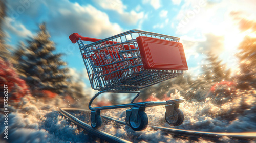 Shopping Cart on Roller Coaster Track Symbolizing Economic Growth and Financial Supercycle photo