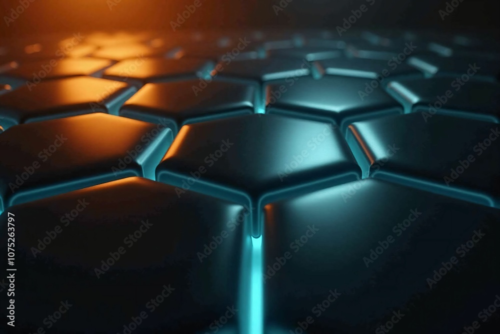 Fototapeta premium High-Tech Hexagonal Pattern with Luminous Blue and Orange Tones for Abstract Digital Designs