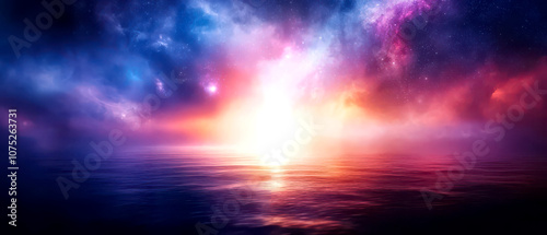 Beauty of a cosmic sunset over tranquil waters for an inspiring nature experience