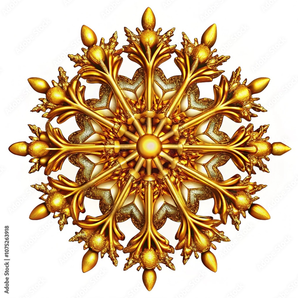 Golden Christmas snowflakes isolated on a white background