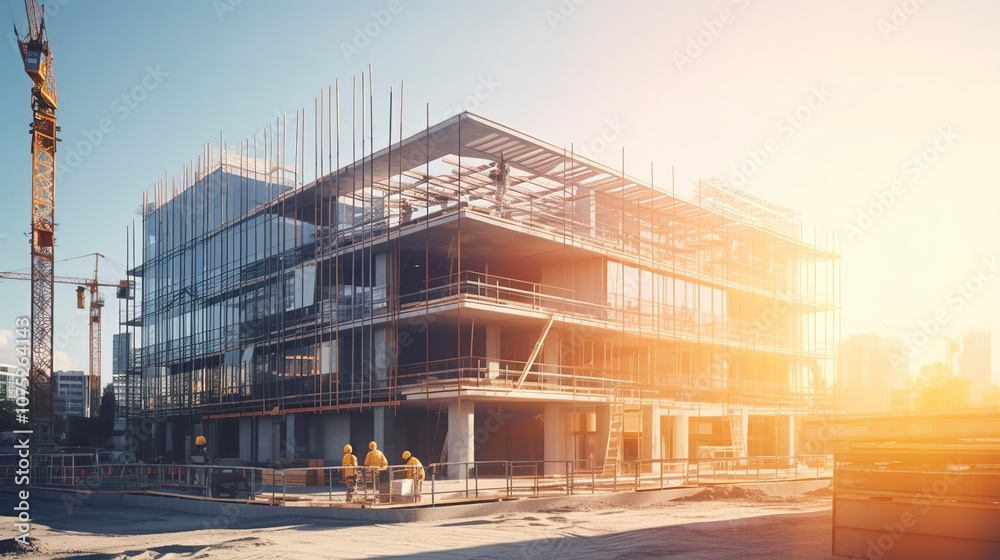 A photo of a construction site with a focus on building A photo of a construction site with a focus on building