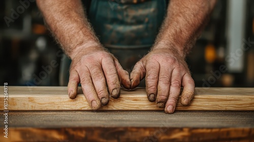 A close-up image of two sturdy hands firmly grasping a piece of wood, reflecting precision, dedication, and craftsmanship in woodworking activities.