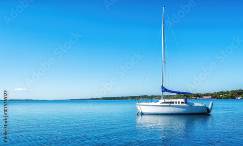 Sailboat in Bacalar Lagoon.