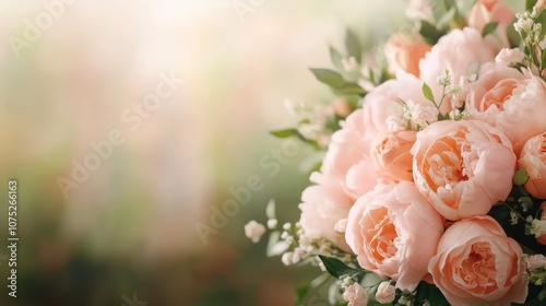 A bouquet of delicate pink roses and green leaves frames a scene of romance and elegance, capturing the timeless beauty and grace of flourishing blooms in nature. photo