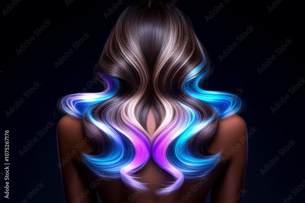 A magical hairstyle with glowing, ethereal colors and floating, sparkling particles