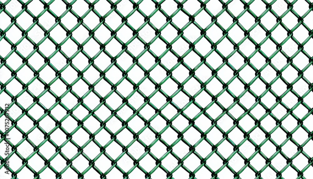 A close-up view of a green diamond-patterned chain-link fence. A close-up view of a green diamond-patterned chain-link fence.