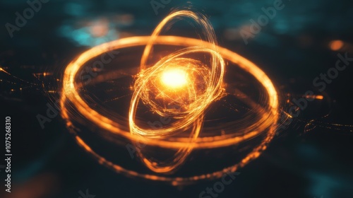 Quantum Energy Core, a luminous center enveloped by dynamic energy rings, representing the essence of quantum power and innovation photo