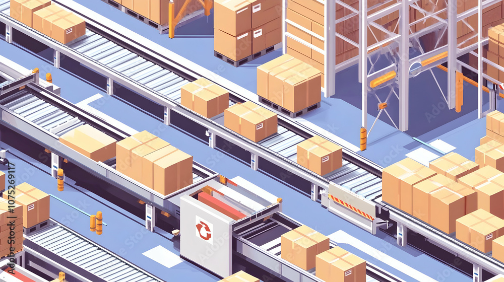 Organized Warehouse with E-Commerce Packages and Sorting Systems Organized Warehouse with E-Commerce Packages and Sorting Systems