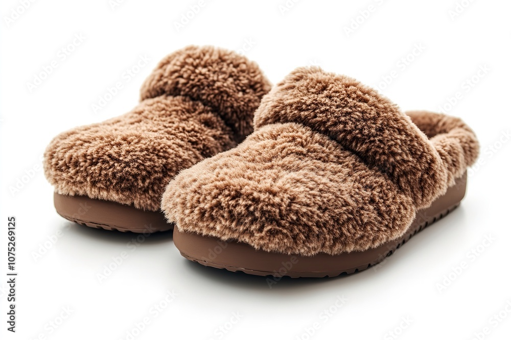 Indoor fuzzy winter soft slippers on a white background. Generative Ai Indoor fuzzy winter soft slippers on a white background. Generative Ai