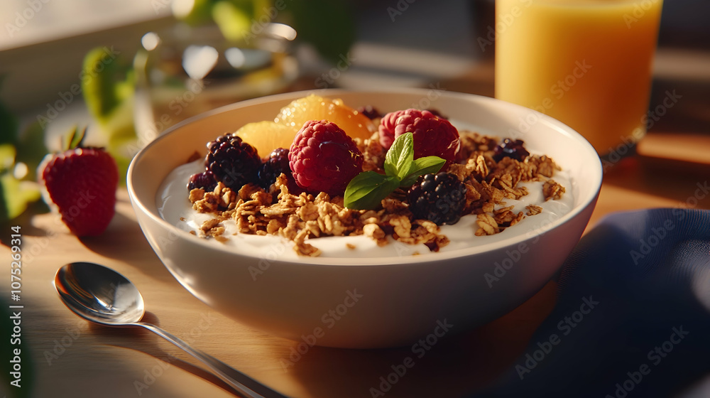 Delicious Greek Yogurt Breakfast with Honey, Berries, and Granola Delicious Greek Yogurt Breakfast with Honey, Berries, and Granola