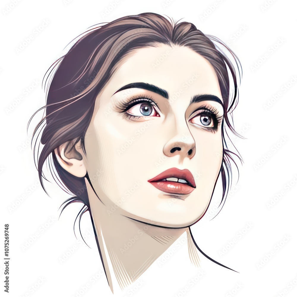 Portrait of a Young Woman With Soft Features and Expressive Eyes in a Minimalist Style Illustration Portrait of a Young Woman With Soft Features and Expressive Eyes in a Minimalist Style Illustration