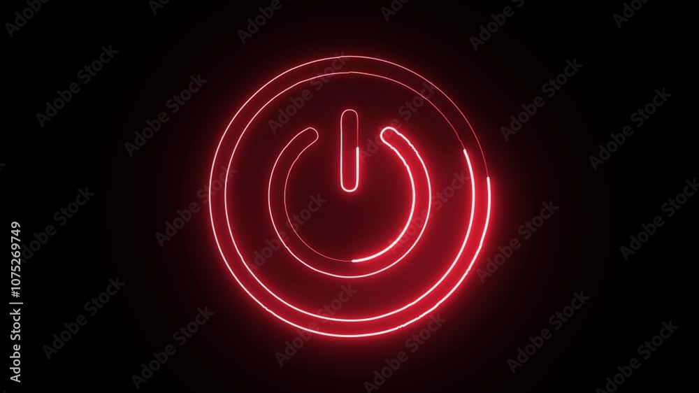 glowing neon power icon isolated on black background. HD video motion graphic animation