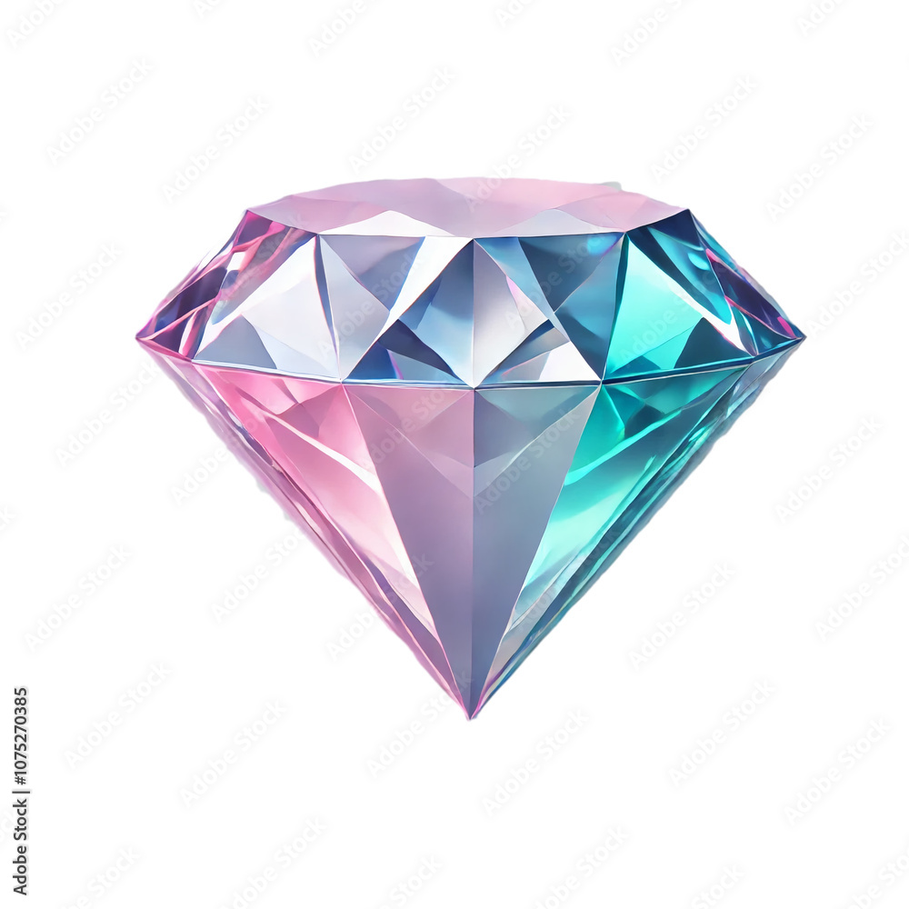 Glossy 3D Diamond with Pastel Gradient of Pink, Teal, and Lavender on Transparent Background Glossy 3D Diamond with Pastel Gradient of Pink, Teal, and Lavender on Transparent Background