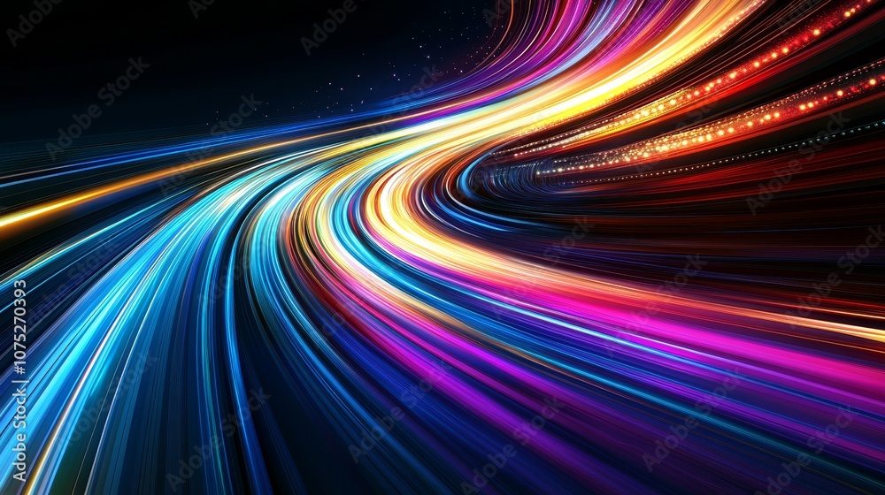 A dazzling display of neon lights streaks across a futuristic space scene. The colors pulse and explode as if a spaceship is traveling at incredible speed. A dazzling display of neon lights streaks across a futuristic space scene. The colors pulse and explode as if a spaceship is traveling at incredible speed.