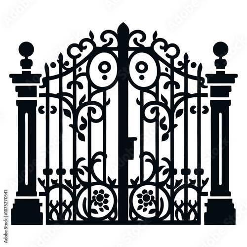 Gates forged sketch. Iron door design. Vector illustration isolated on white background.