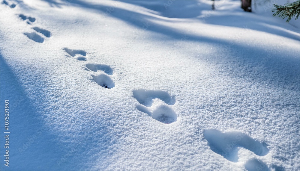 Small footprints left in the snow Small footprints left in the snow