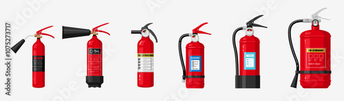 Portable or industrial fire extinguisher firefighter equipment set icon