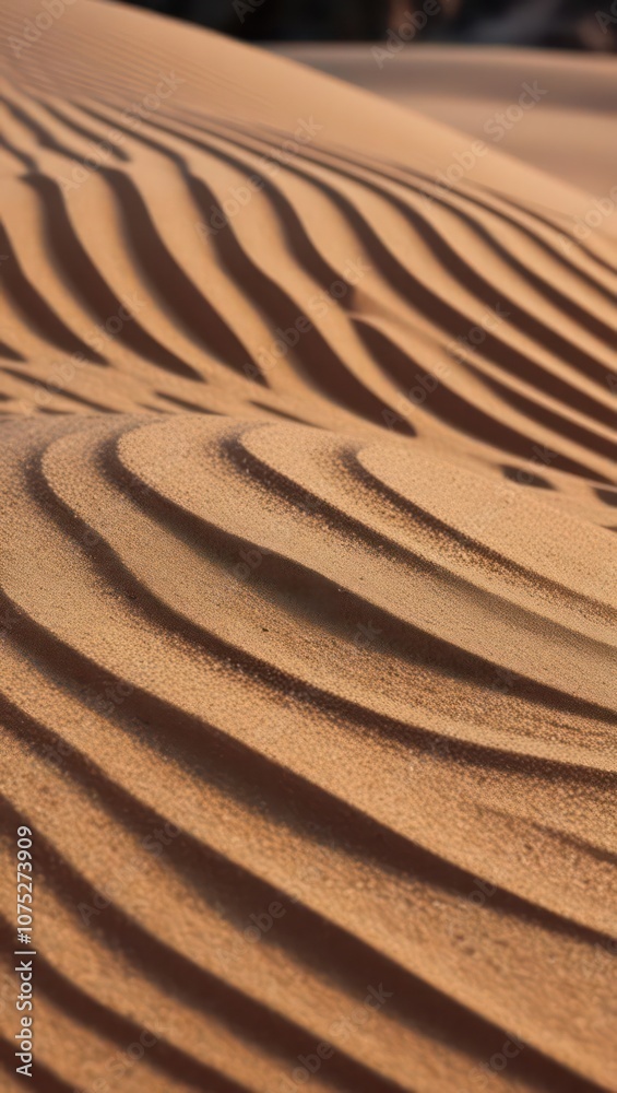 Naklejka premium Textured Sand Dunes at Sunset Highlighting Patterns in a Desert Landscape