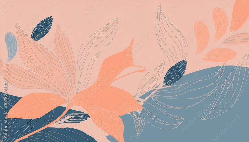 Fototapeta premium Abstract floral design with a pink and blue color scheme. Perfect for a nature-inspired wallpaper or background.