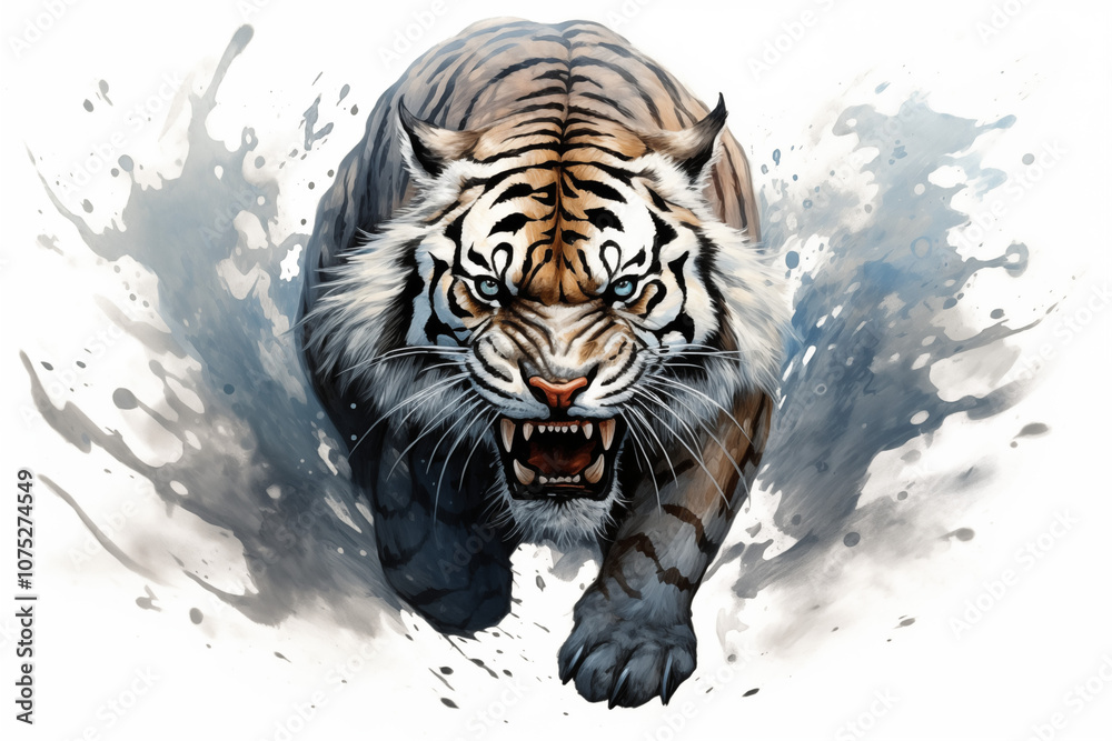 Obraz premium Colors tiger tattoo on white background. Tiger tattoo. Aries tattoo. Tattoo ideas. For tattoo artists. Tattoo parlor. Love tattoo. Colors ink. My tattoo. Tiger astrological sign